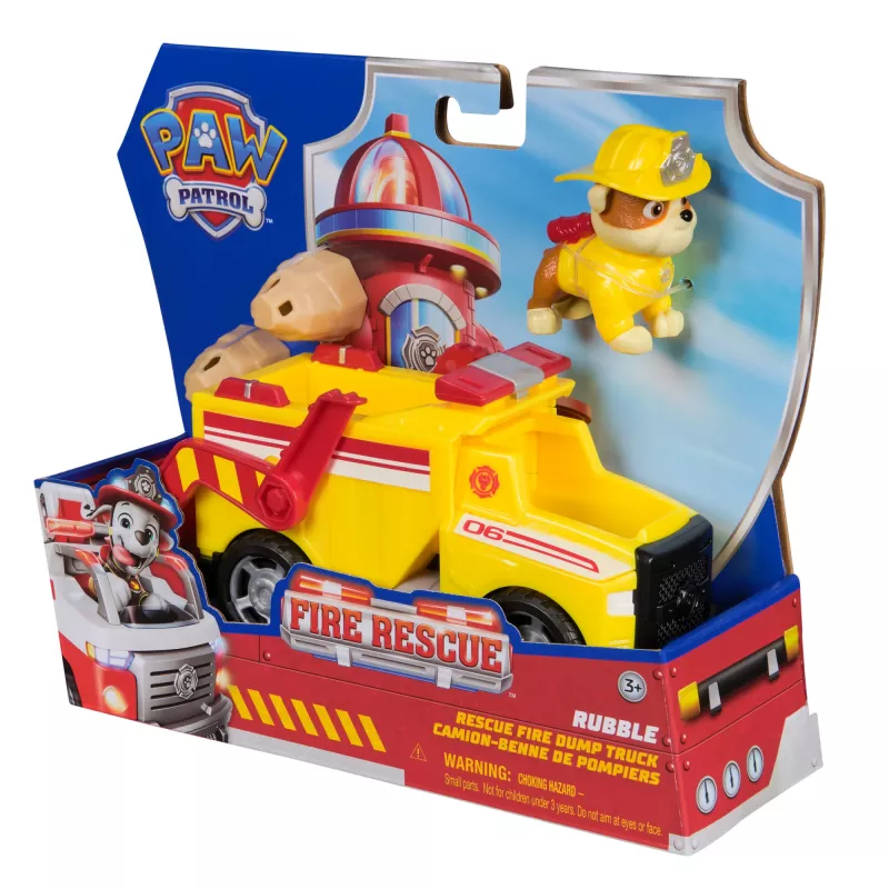 PAW Patrol Fire Rescue: Rubble Rescue camión volquete de bomberos con figura de acción, proyectiles y camión de juguete, juguete para niños y niñas a partir de 3 años