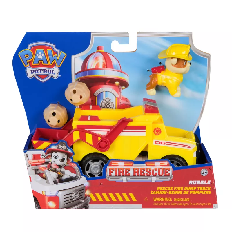 PAW Patrol Fire Rescue: Rubble Rescue camión volquete de bomberos con figura de acción, proyectiles y camión de juguete, juguete para niños y niñas a partir de 3 años