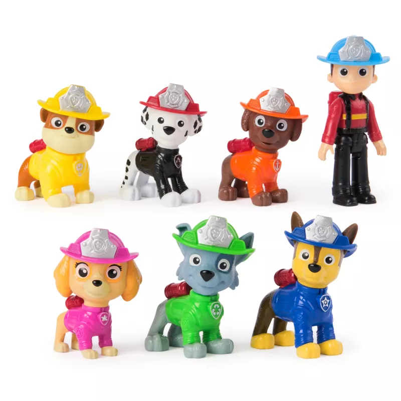 PAW Patrol pack de equipo de rescate de bomberos con 7 figuras de acción coleccionables, incl. Ryder y 6 cachorros, juguete para niños y niñas a partir de 3 años