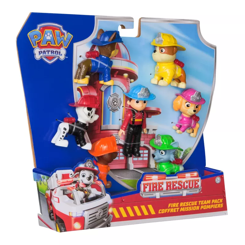 PAW Patrol pack de equipo de rescate de bomberos con 7 figuras de acción coleccionables, incl. Ryder y 6 cachorros, juguete para niños y niñas a partir de 3 años