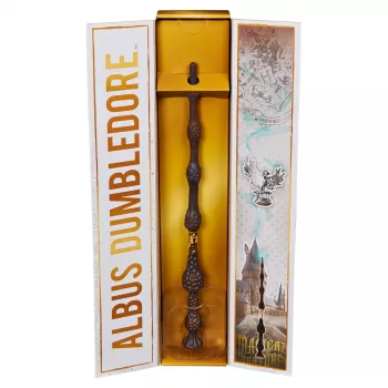 Wizarding World Harry Potter, varita mágica coleccionable Albus Dumbledore de 30,5 cm con soporte e icono de metal fundido, criaturas mágicas, accesorio para disfraces
