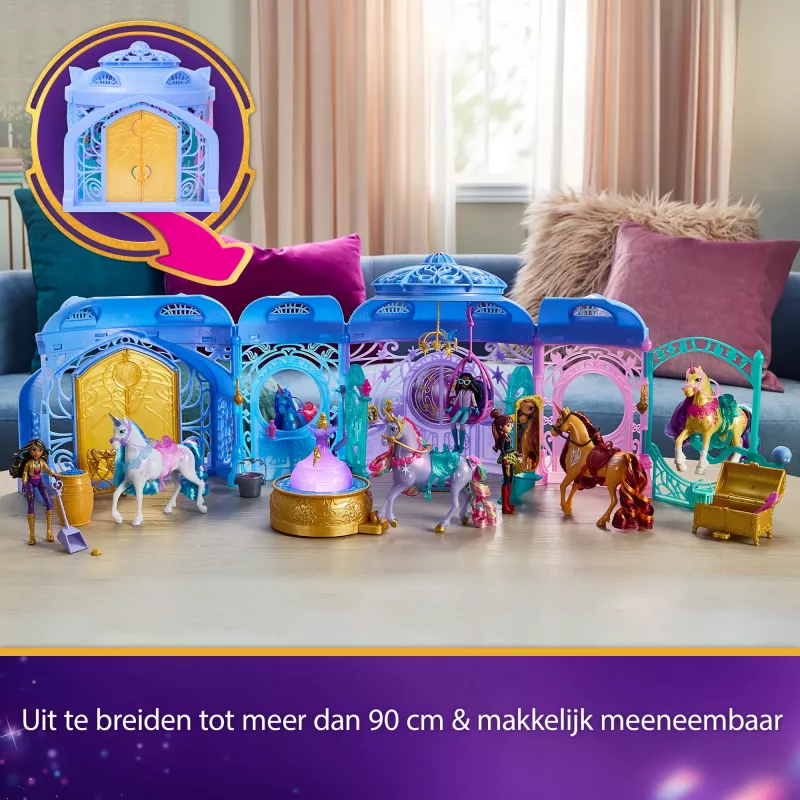 Set de juego Spin Master Unicorn Academy establo con fuente, efectos de luz y sonido