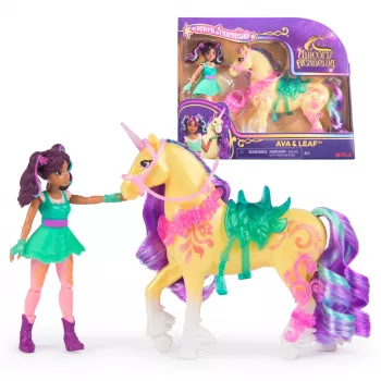 Mini set de muñecas Usorteret Unicorn Academy Ava & Leaf Power of Friendship con silla translúcida y 2 accesorios, 168 mm, plástico