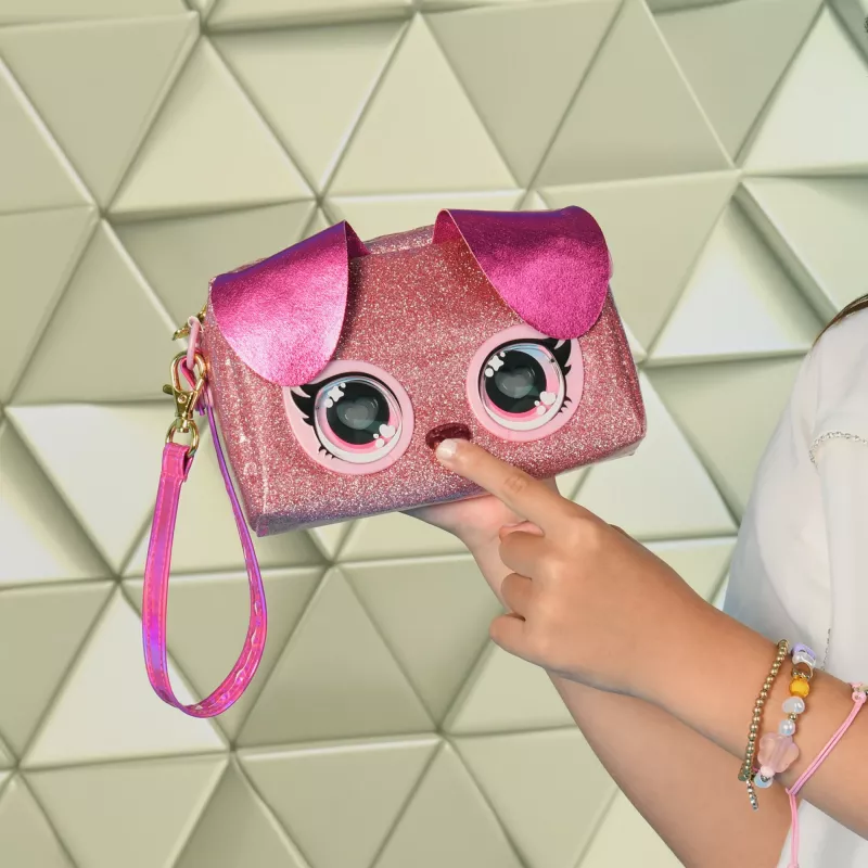 Purse Pets, Keepin’ It Clutch Dazzling Diva juguete de cachorro y bolso de muñeca con ojos arcoíris luminosos, juguete para niñas a partir de 4 años