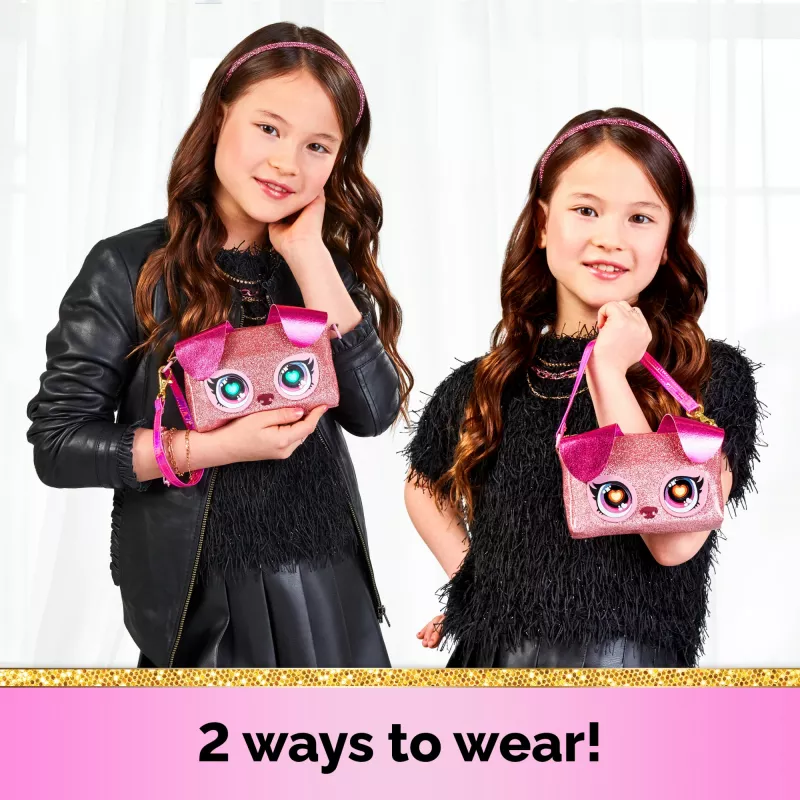 Purse Pets, Keepin’ It Clutch Dazzling Diva juguete de cachorro y bolso de muñeca con ojos arcoíris luminosos, juguete para niñas a partir de 4 años