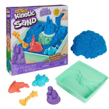 Kinetic Sand, set de arenero, regalos creativos de Pascua, incluye 1 lb de arena moldeable azul, 4 herramientas y moldes, almacenamiento, juguete sensorial para niños a partir de 3 años
