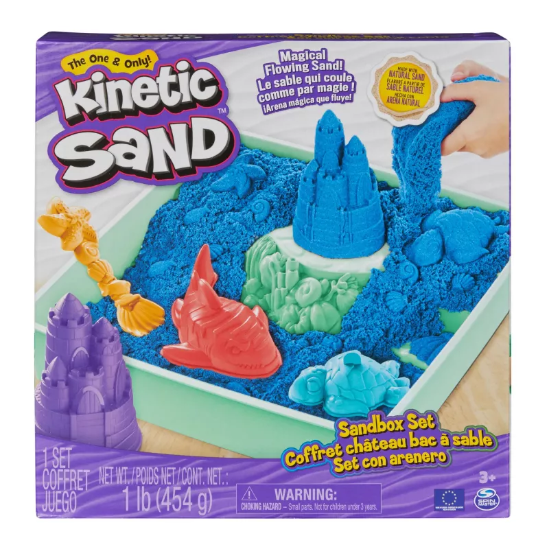 Kinetic Sand, set de arenero, regalos creativos de Pascua, incluye 1 lb de arena moldeable azul, 4 herramientas y moldes, almacenamiento, juguete sensorial para niños a partir de 3 años
