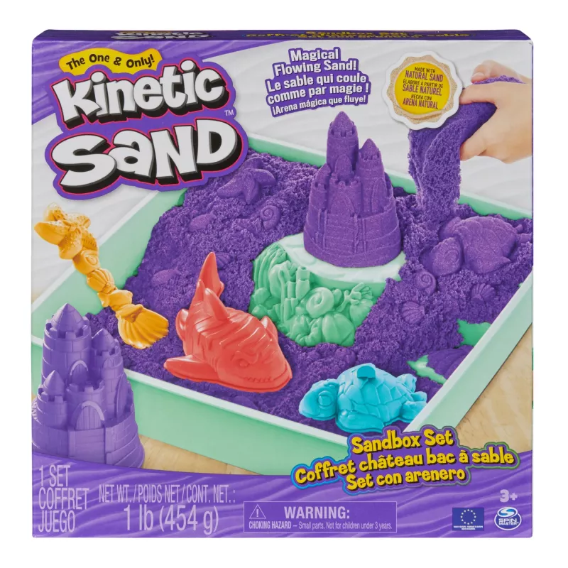 Kinetic Sand, set de arenero, regalos creativos de Pascua, incluye 453 g de arena moldeable lila, 4 herramientas y moldes, almacenamiento, juguete sensorial para niños a partir de 3 años