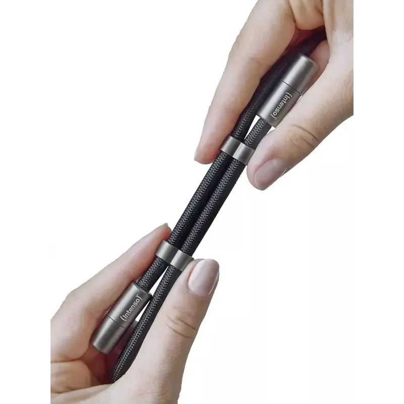 Cordón de carga USB-C Intenso para teléfono 60W carga rápida longitud ajustable 1,65m nailon negro