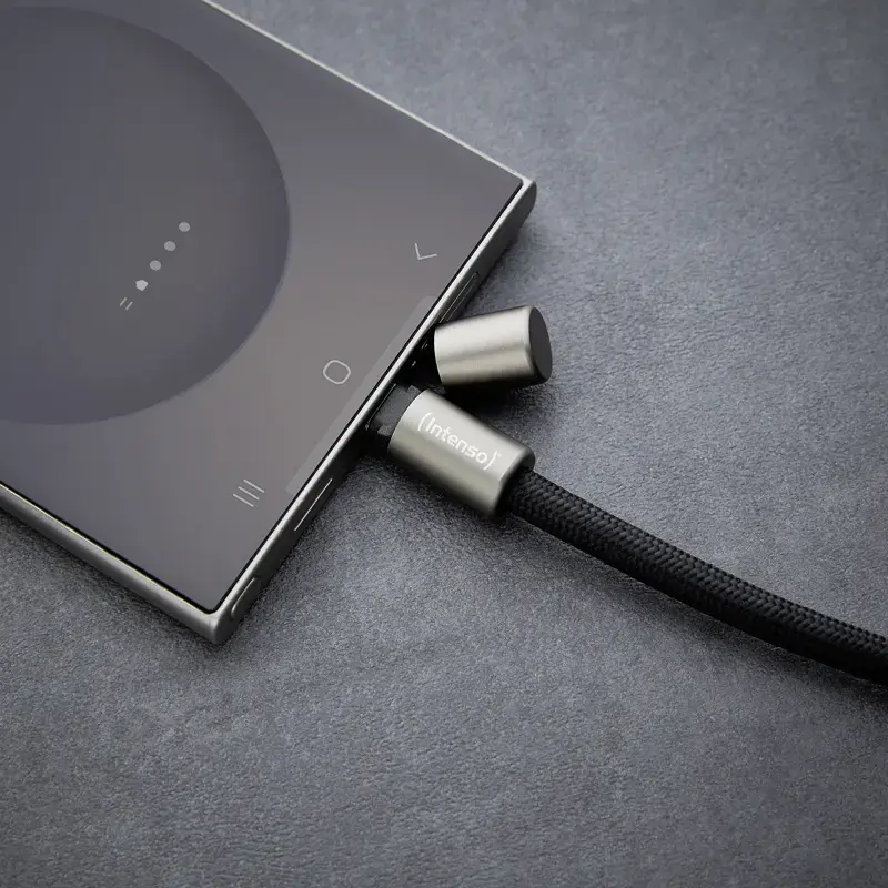 Cordón de carga USB-C Intenso para teléfono 60W carga rápida longitud ajustable 1,65m nailon negro