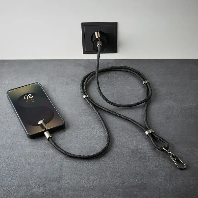 Cordón de carga USB-C Intenso para teléfono 60W carga rápida longitud ajustable 1,65m nailon negro