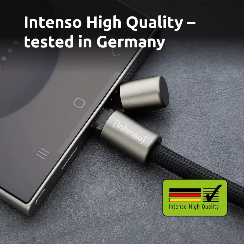 Cordón de carga USB-C Intenso para teléfono 60W carga rápida longitud ajustable 1,65m nailon negro
