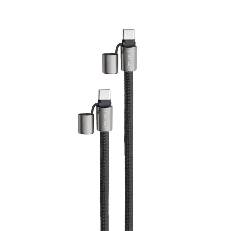 Cordón de carga USB-C Intenso para teléfono 60W carga rápida longitud ajustable 1,65m nailon negro