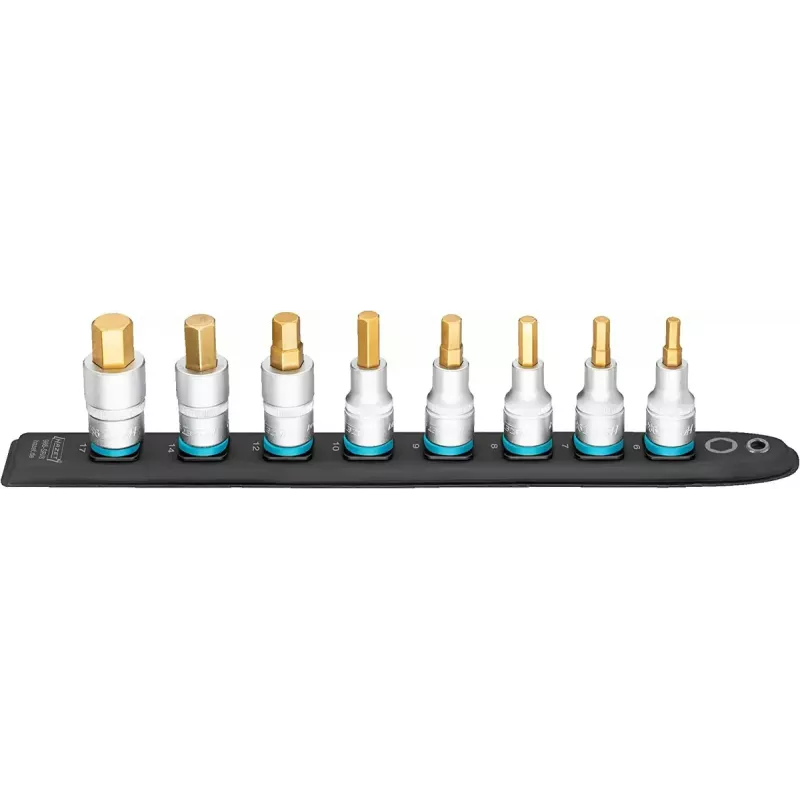 Juego de vasos Hazet 986-SR/8, juego de 8 vasos hexagonales cortos, 6–17 mm, negro