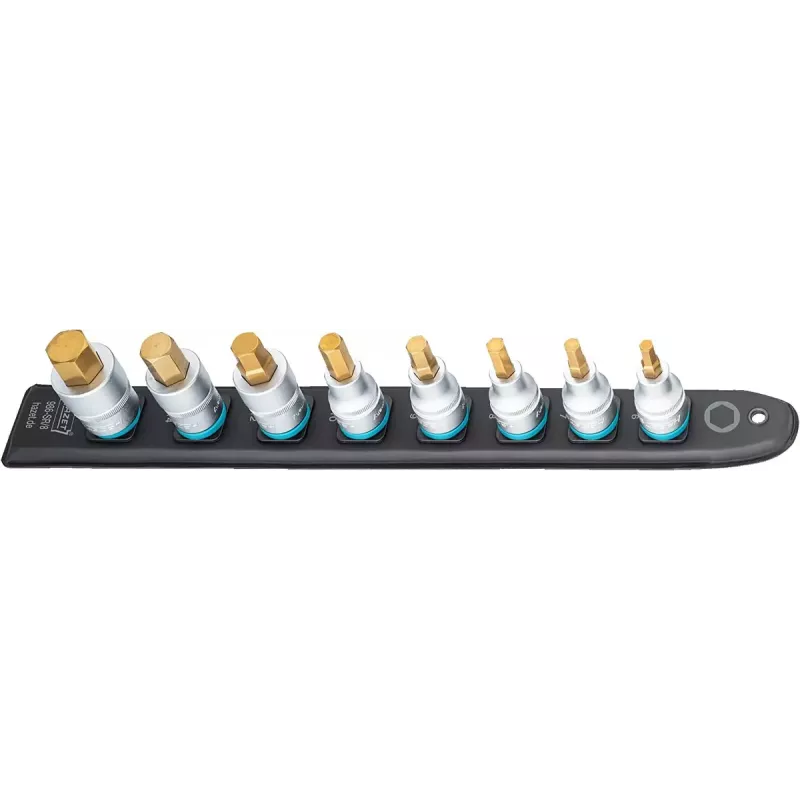 Juego de vasos Hazet 986-SR/8, juego de 8 vasos hexagonales cortos, 6–17 mm, negro