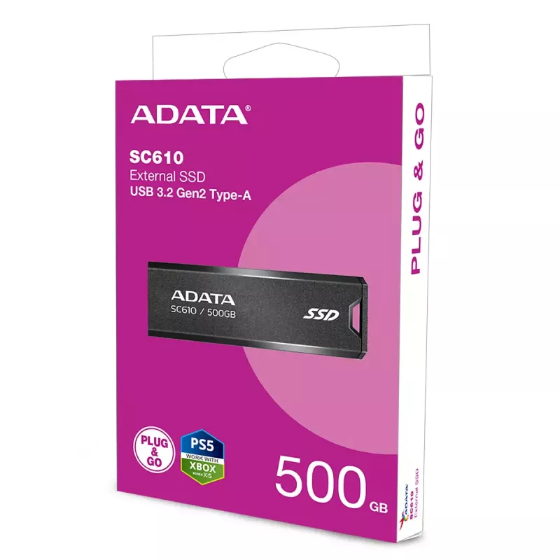 Memoria flash USB ADATA SC610 500 GB USB Type-A 3.2 Gen 2 (10 Gbit/s) 550/500 MB/s, negra