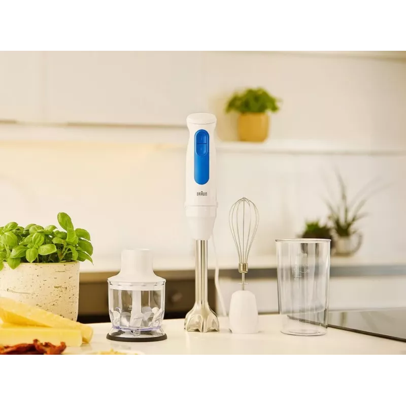 Batidora de mano Braun Household MultiQuick 3 MQ30202M, 900 W, blanco/azul, con picadora y varillas
