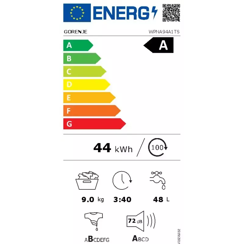 Gorenje WPNA94A1TS lavadora de carga frontal 9 kg, 1400 rpm, ConnectLife Wi-Fi, blanco/negro