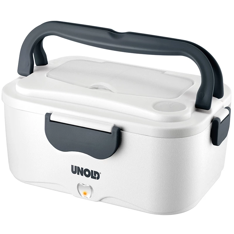 Unold 58850 fiambrera eléctrica de 1,5 l, recipiente de acero inoxidable, blanca