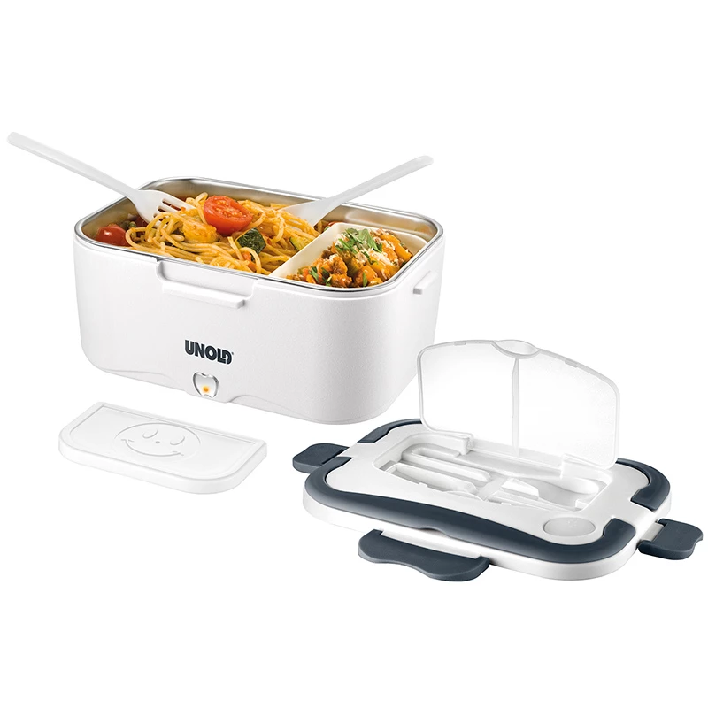 Unold 58850 fiambrera eléctrica de 1,5 l, recipiente de acero inoxidable, blanca