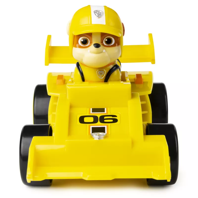 PAW Patrol, Ready, Race, Rescue vehículo Rubble’s Race & Go Deluxe con sonido, para niños a partir de 3 años