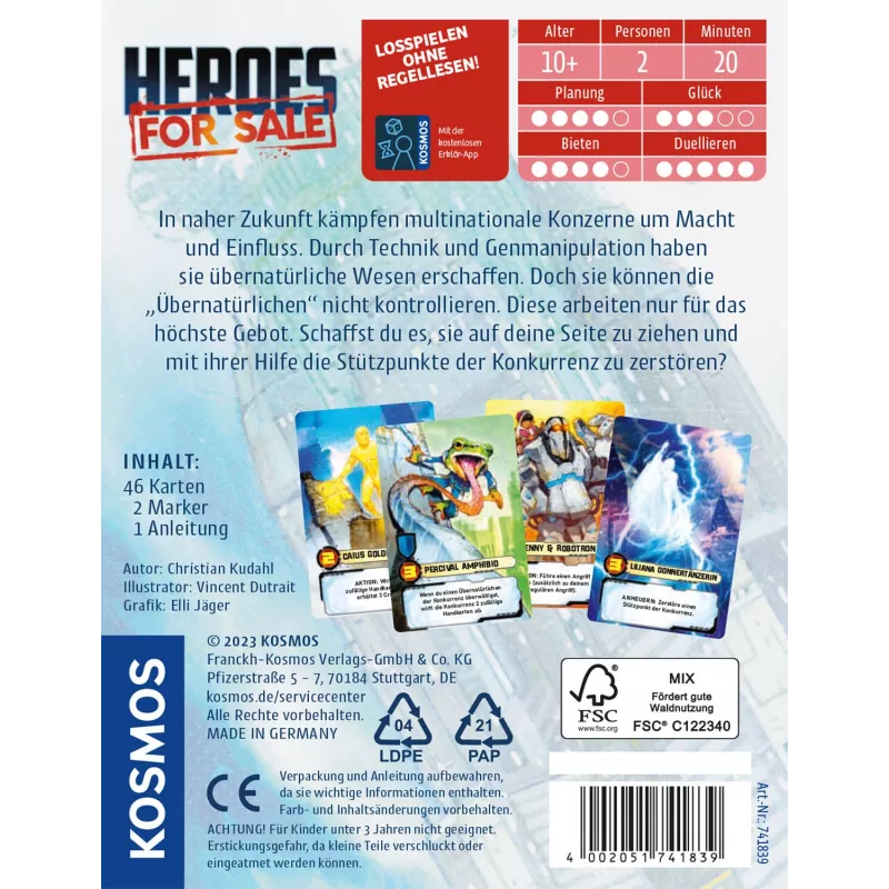 Kosmos Heroes For Sale juego de cartas juego de descarte