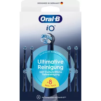 Cabezales de recambio Oral-B iO Ultimate Clean — pack de 8, negro, para una eliminación superior de la placa