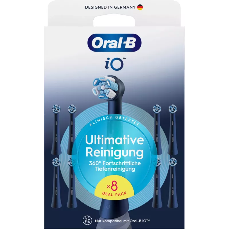 Cabezales de recambio Oral-B iO Ultimate Clean — pack de 8, negro, para una eliminación superior de la placa