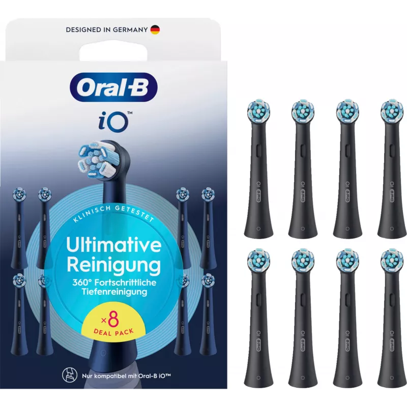 Cabezales de recambio Oral-B iO Ultimate Clean — pack de 8, negro, para una eliminación superior de la placa
