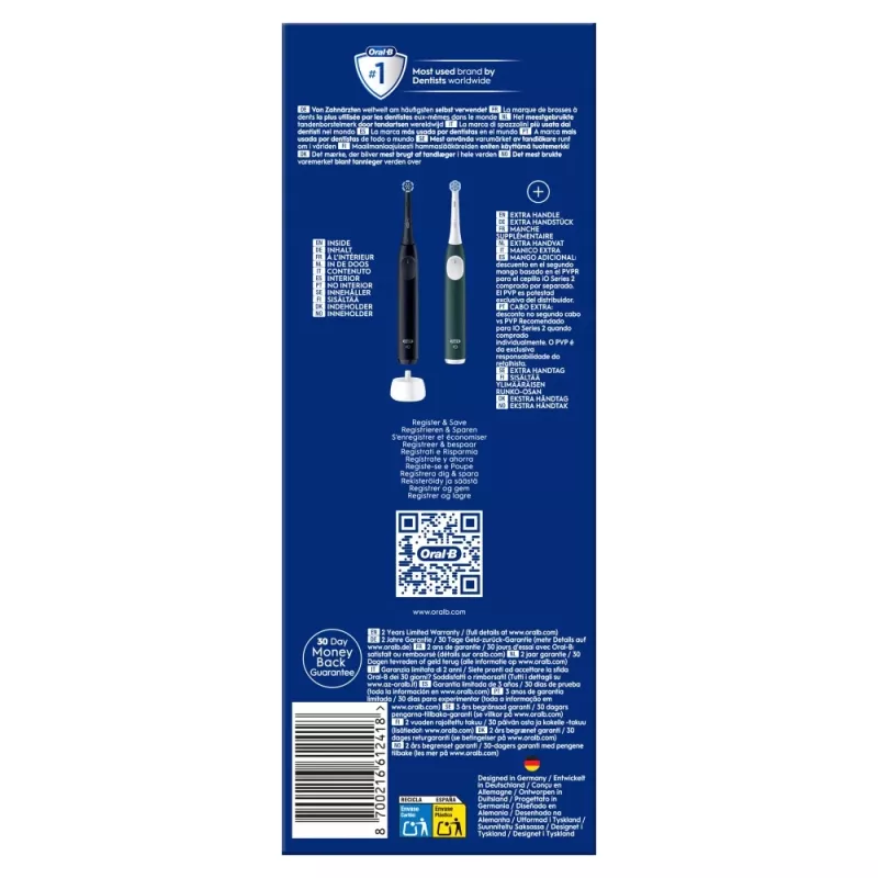 Cepillo de dientes eléctrico BRAUN Oral-B iO Series 2 Duo negro/verde, recargable, modelo 62418