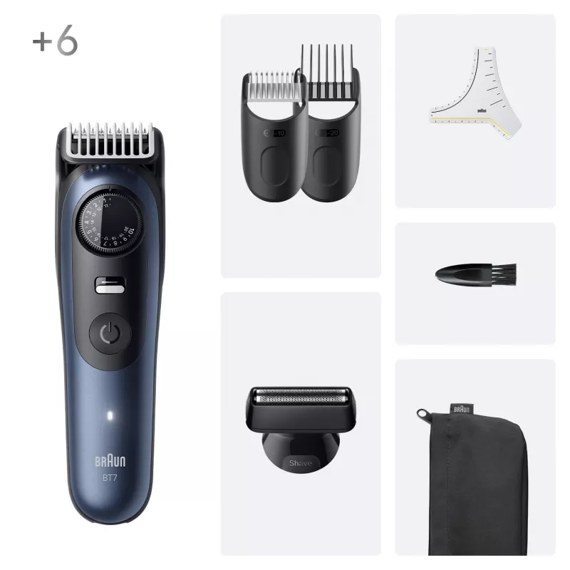 Braun BeardTrimmer 7 BT7520 batería 40 2 cm en húmedo y en seco negro, azul