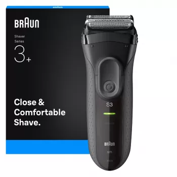Afeitadora de lámina BRAUN Serie 3 3000S, gris, sistema de lámina, batería NiMH integrada, alimentación por red/batería, 57×48×156 mm