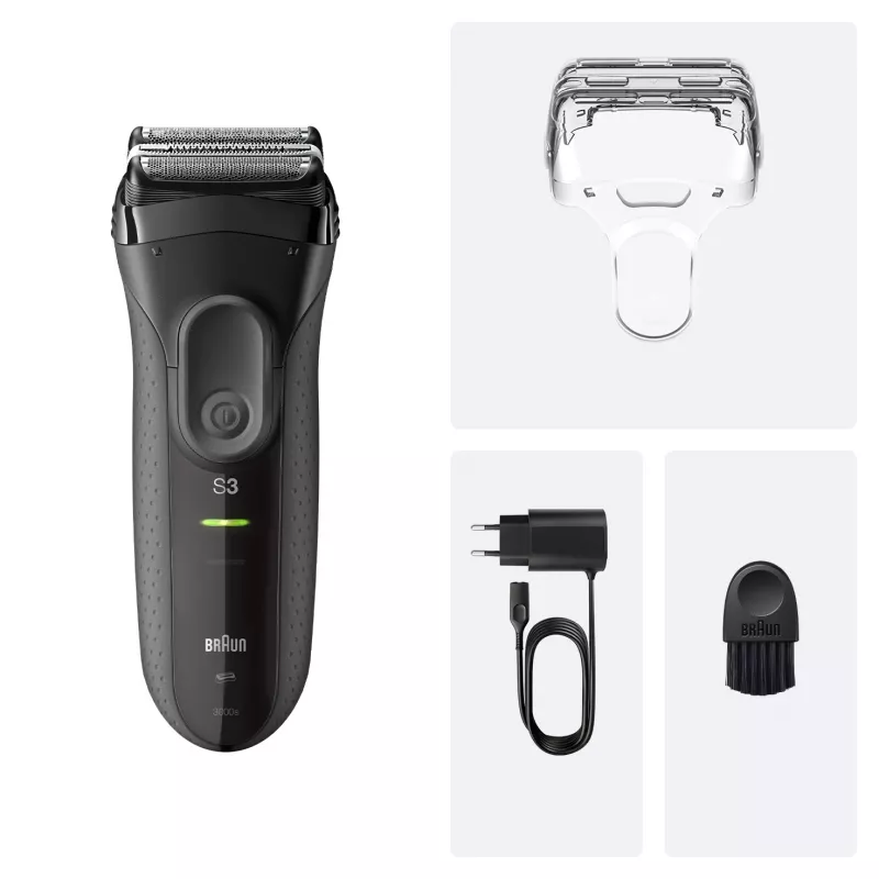 Afeitadora de lámina BRAUN Serie 3 3000S, gris, sistema de lámina, batería NiMH integrada, alimentación por red/batería, 57×48×156 mm