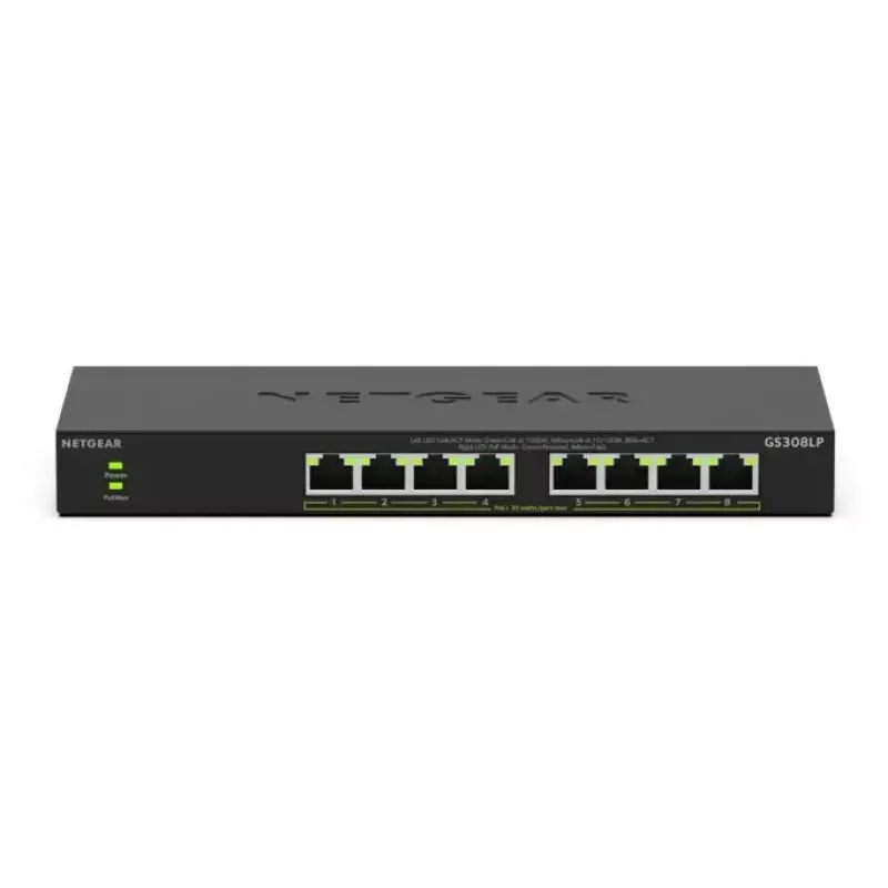 NETGEAR GS308LP no gestionado Gigabit Ethernet (10/100/1000) Power over Ethernet (PoE) sobremesa negro
