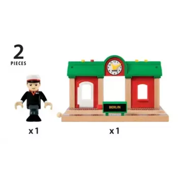 Estación de grabación y reproducción para trenes en miniatura de Ravensburger – BRIO, 3 piezas, pila AA, negro/verde/rojo