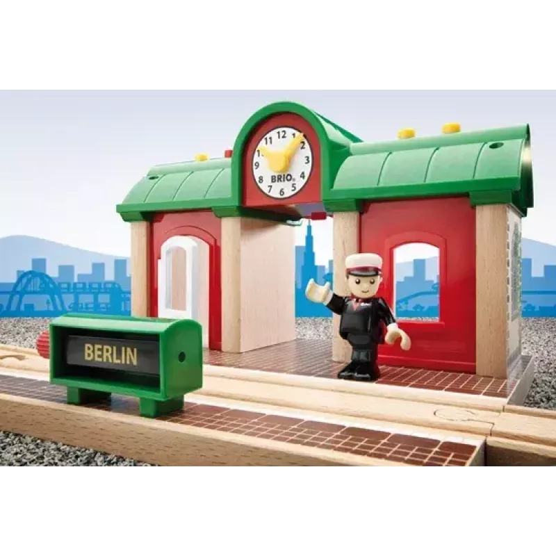 Estación de grabación y reproducción para trenes en miniatura de Ravensburger – BRIO, 3 piezas, pila AA, negro/verde/rojo