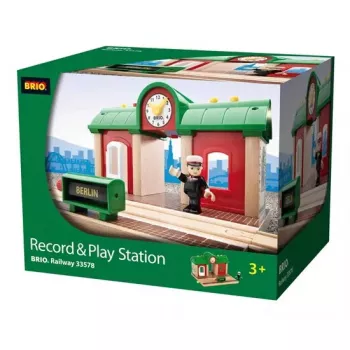 Estación de grabación y reproducción para trenes en miniatura de Ravensburger – BRIO, 3 piezas, pila AA, negro/verde/rojo