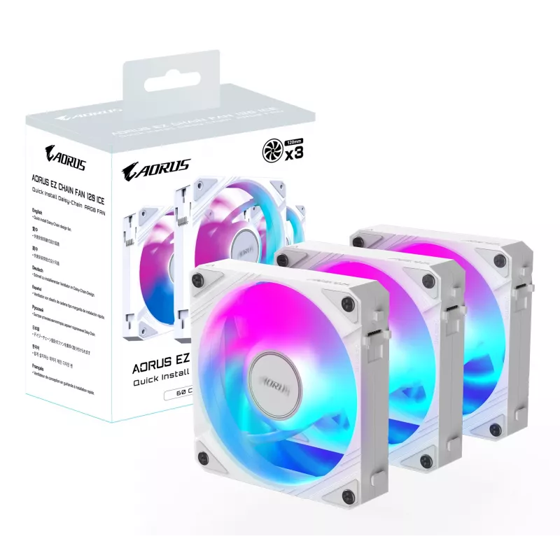 Ventiladores de caja Gigabyte AORUS EZ CHAIN FAN 120 ICE, pack de 3, 120 mm, blancos, GP-ECFAN1203 ICE