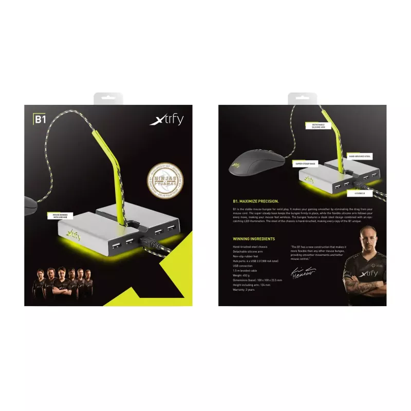 Xtrfy B1 Mouse Bungee LED soporte para ratón con hub USB 2.0 de 4 puertos