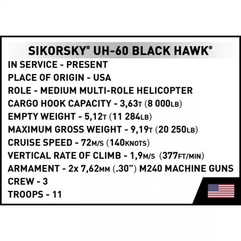 Set de construcción Cobi Sikorsky UH-60 Black Hawk 928 bloques, modelo COBI-5906