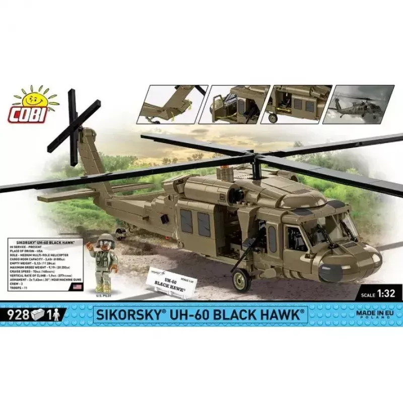 Set de construcción Cobi Sikorsky UH-60 Black Hawk 928 bloques, modelo COBI-5906