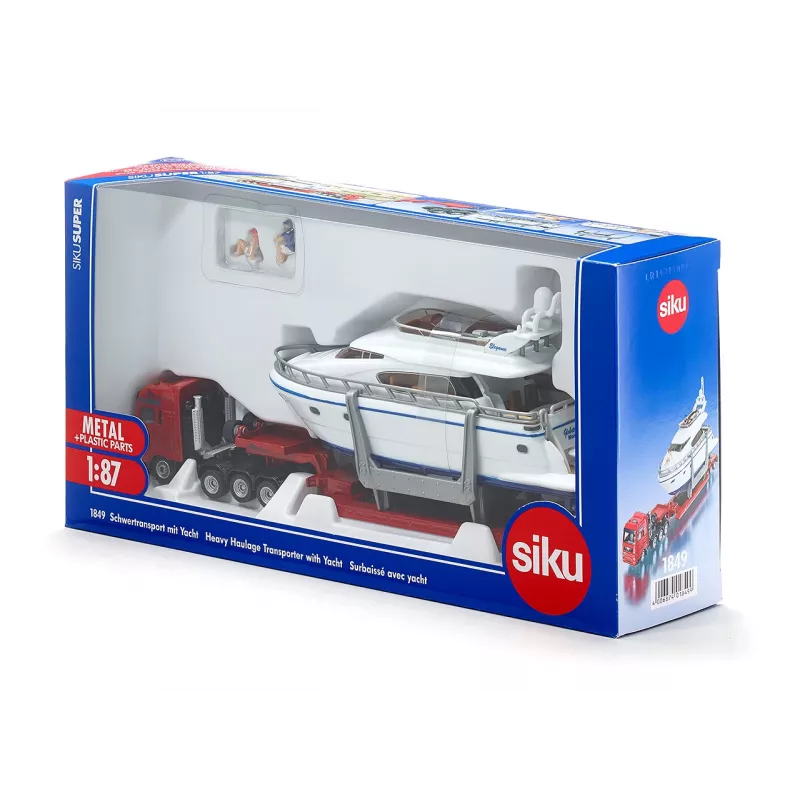 Siku transporte especial con yate, modelo de transporte especial, premontado, 1:87, niño/niña, 3 años, 99 años