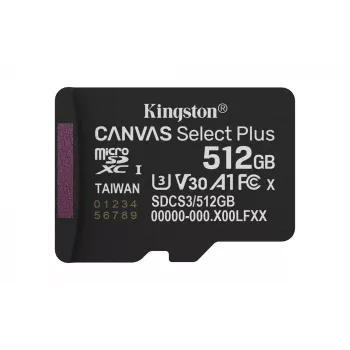 Kingston Technology 512GB micSDXC Canvas Select Plus Gen3 150R A1 pack individual sin ADP