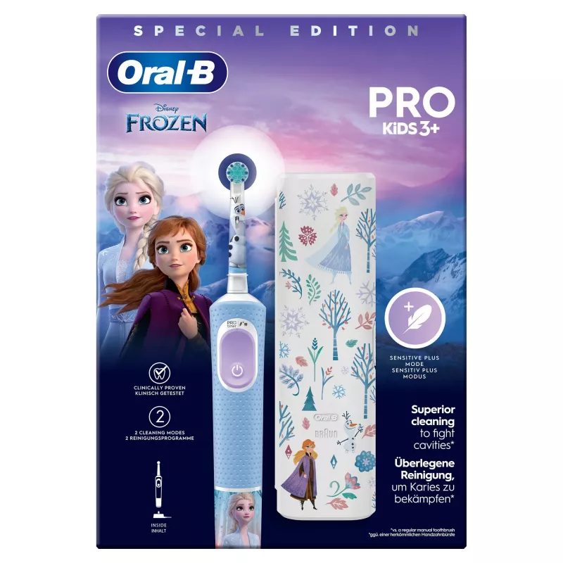 Cepillo de dientes rotatorio-oscilante Oral-B Vitality Pro Frozen para niños negro, gris