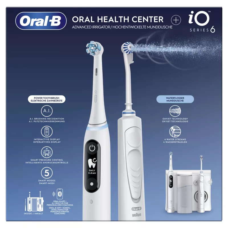 Oral-B iO6 cepillo de dientes eléctrico con irrigador bucal OxyJet, blanco