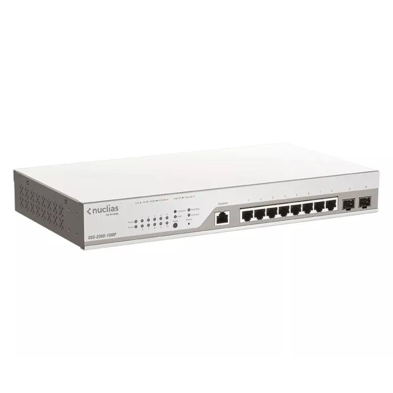 D-Link switch gestionado inteligente Nuclias de 10 puertos Gigabit PoE+ con 2 puertos SFP