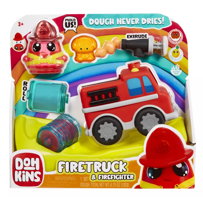 MGA Entertainment DohKins 123064-EUC camión de bomberos y bombero, set de juego de plastilina, a partir de 3 años