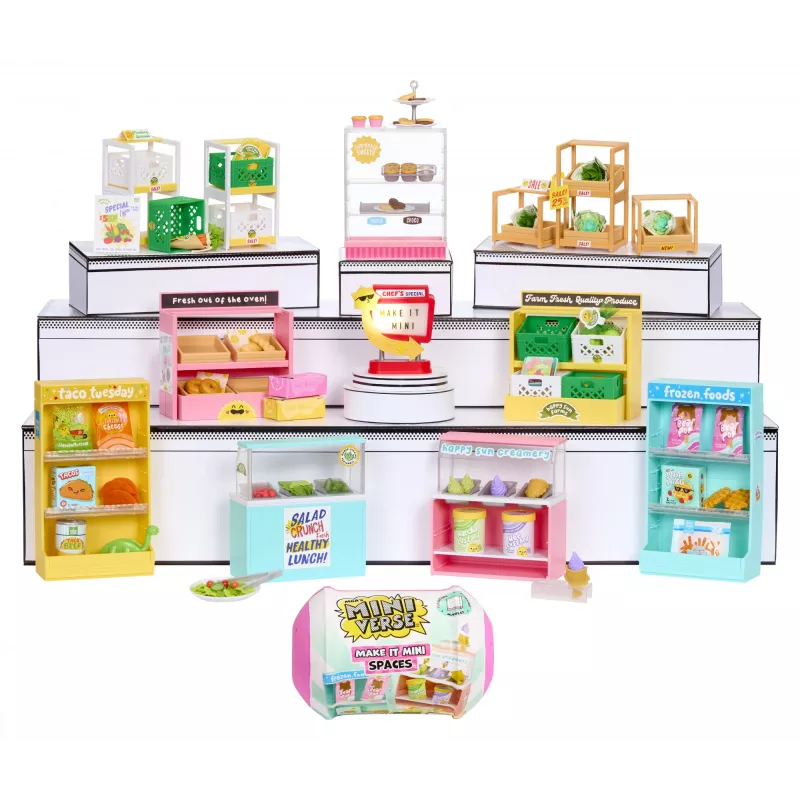 Miniverse Spaces pack de muebles en PDQ, café, 8 años, multicolor, plástico