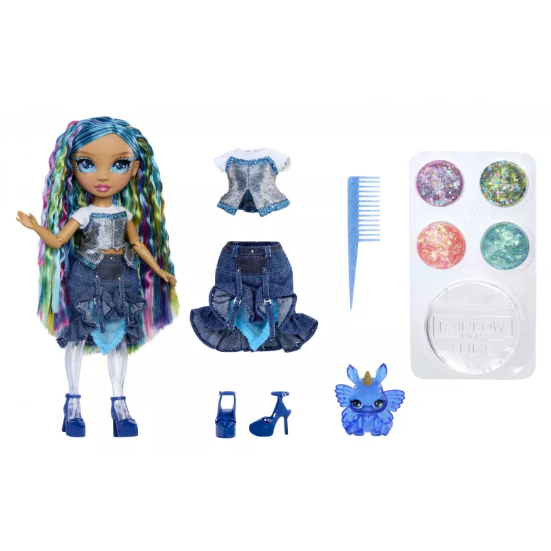 Rainbow High Rainbow Shimmers con slime muñeca de moda - Skyler (azul)