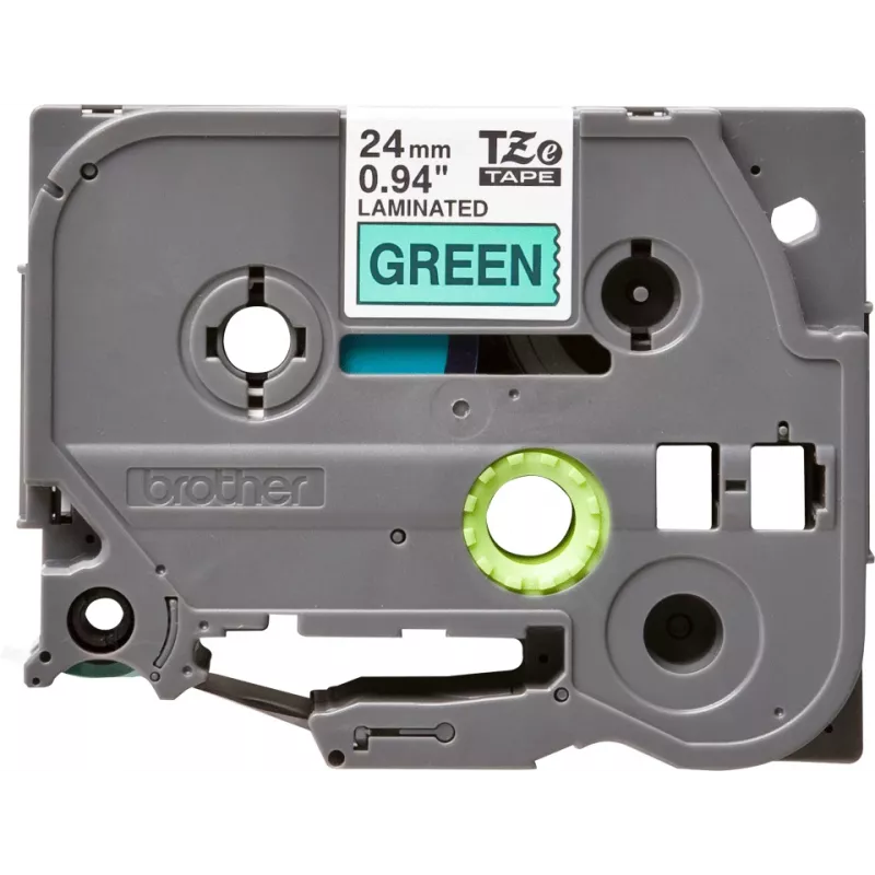 Cinta de rotulación laminada Brother TZe-751 24 mm – negro sobre verde, 8 m, casete gris